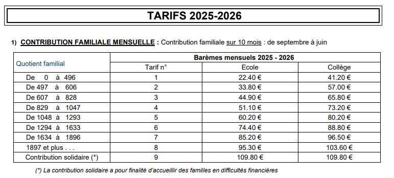 tarifs 25 26